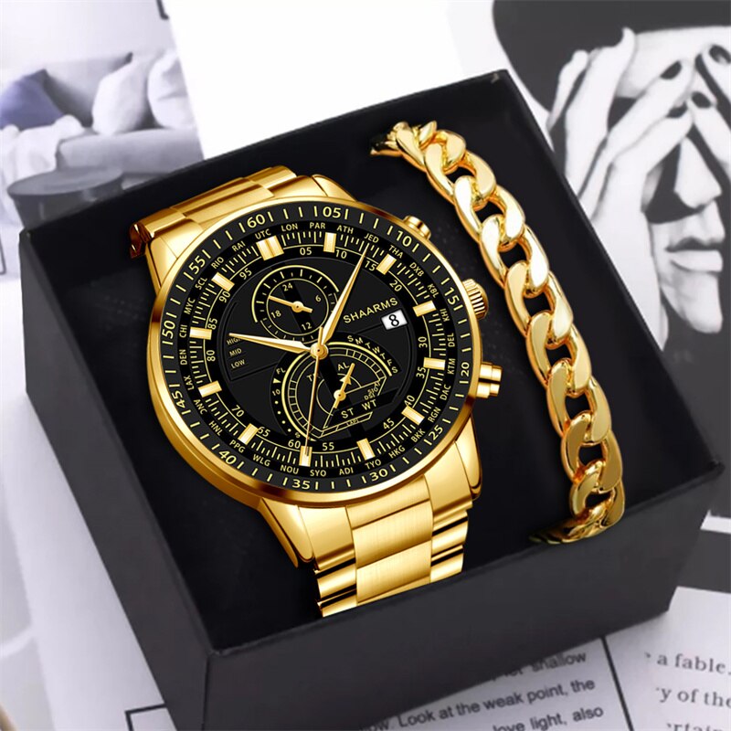 Relógio Masculino Gold Luxo com Pulseira de BRINDE!