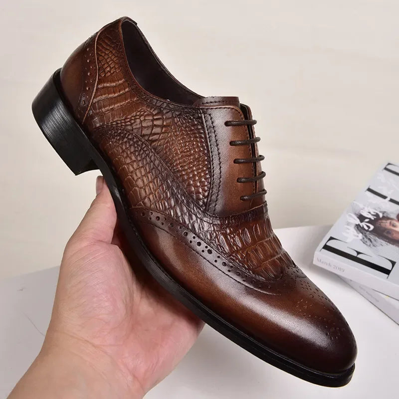 Sapato Social Masculino Oxford em Couro Textura Crocodilo Vila Crock